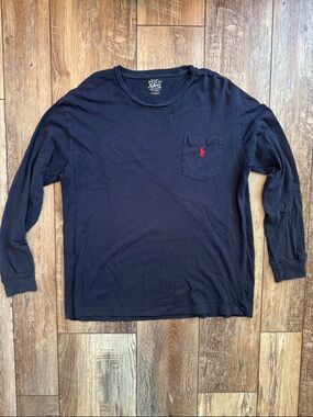 Polo by Ralph Lauren Navy Long Sleeve Pocket Tee with Red Pony